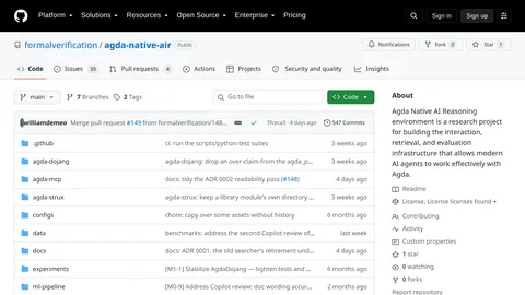 The agda-native-air repository on GitHub, showing its directory listing and the most recent commit against each entry.
