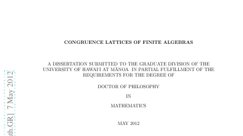 The title page of the dissertation Congruence Lattices of Finite Algebras, with its arXiv stamp down the margin.